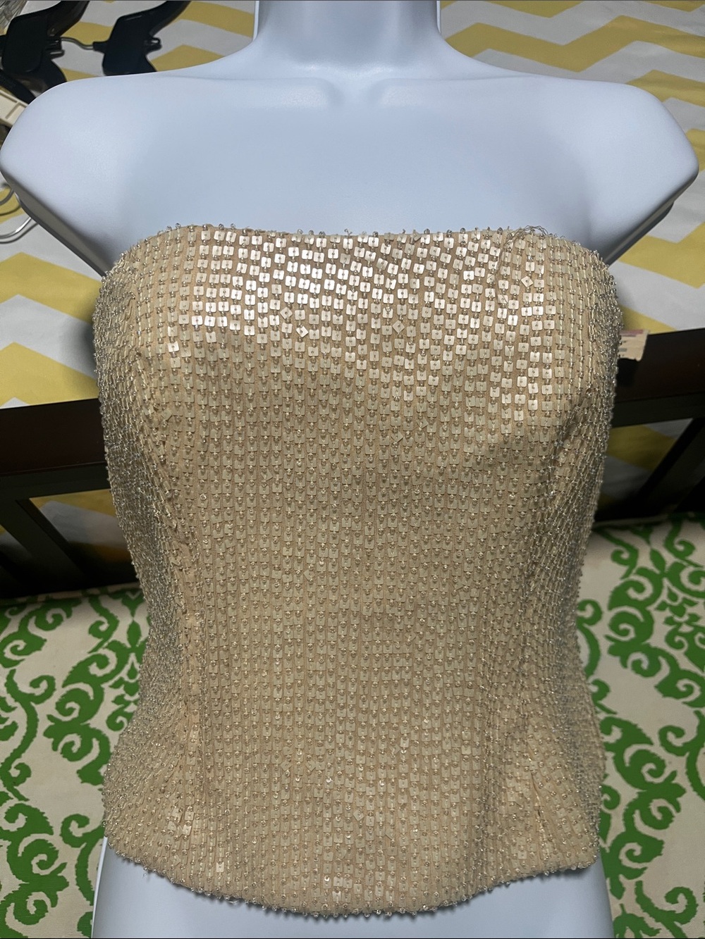 Kay Unger Gold Sequin Strapless Camisole